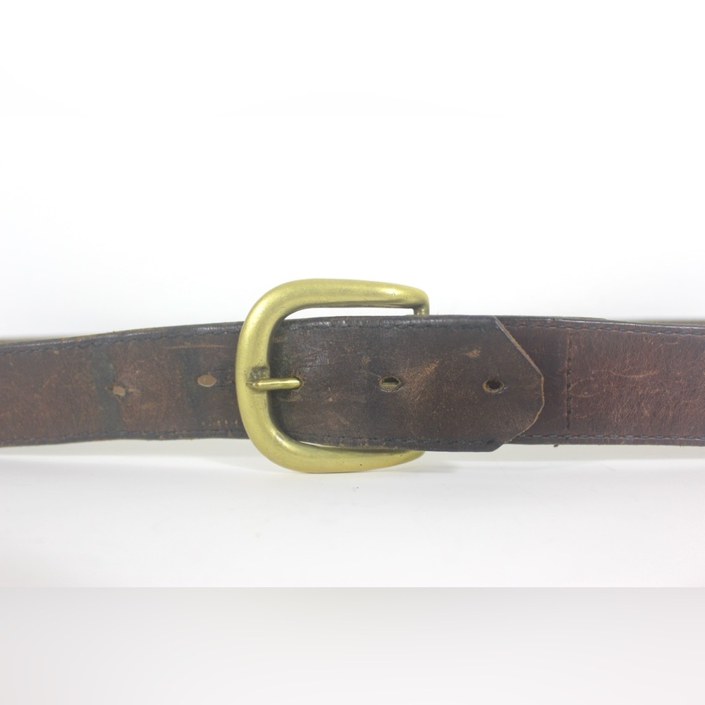 Vintage Natural Brown Thick Leather Work Belt Tan Worn Distressed Thrashed Brass